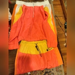 Colorful Windbreaker 2 Piece Crop Women's Skirt Set
